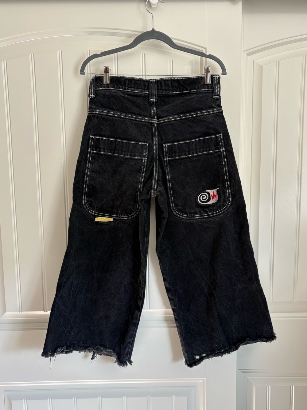 JNCO Wide-Leg Black Contrast Stitching Twin Canon Jeans Y2K Style size 28